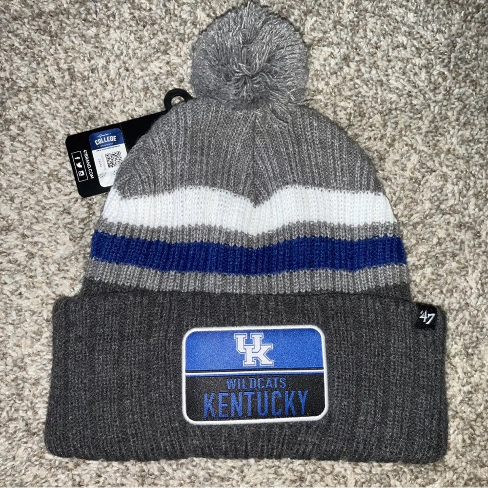 ‘47 Brand NCAA Kentucky Wildcats Men's Toboggan Winter Pom Beanie Gray Hat Cap